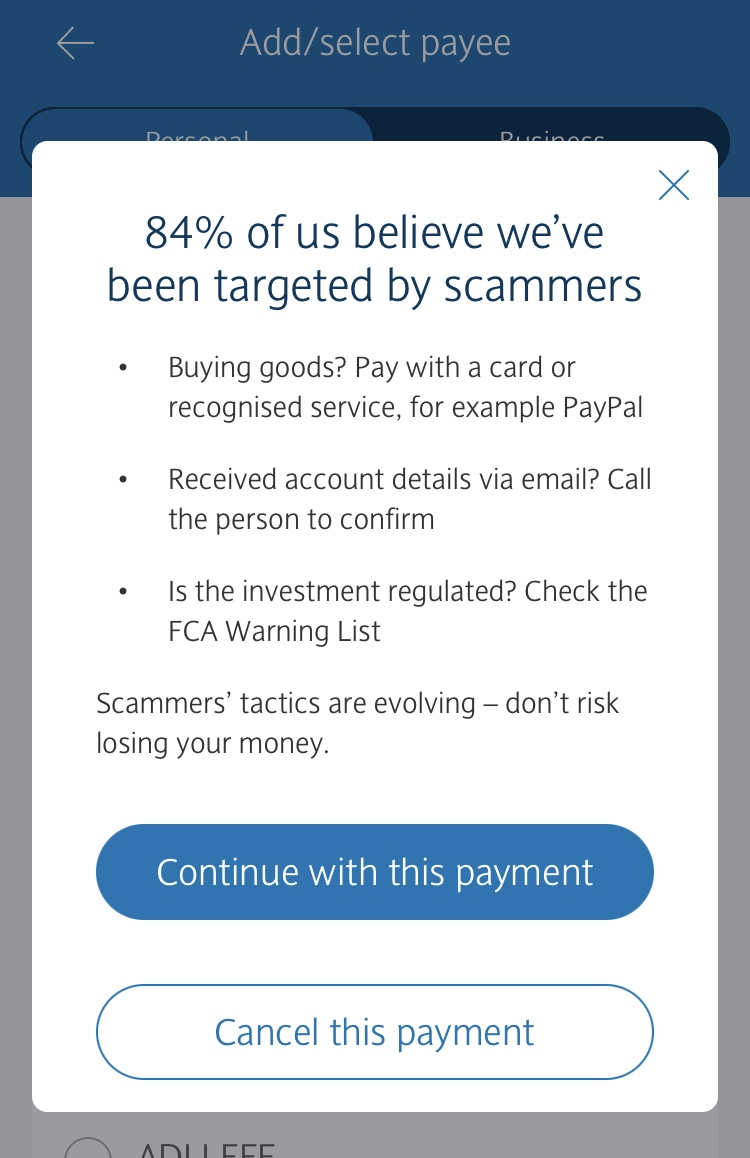 Barclays App: probably the most annoying pop-up for my business